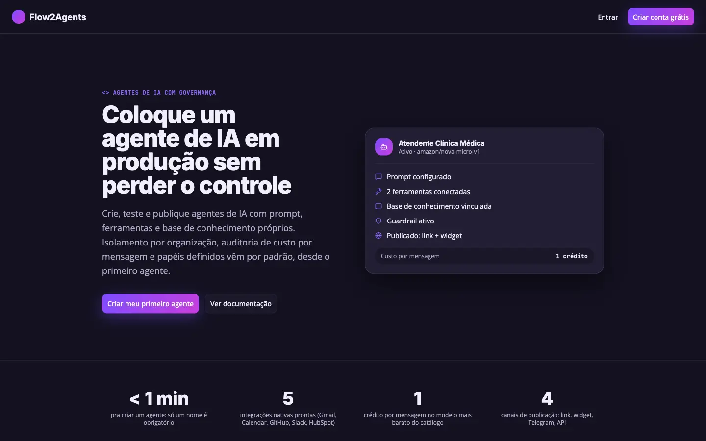 Página inicial do projeto Flow2Agents (flow2agents.com)